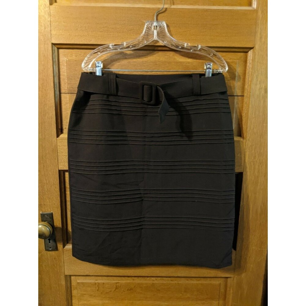 Dressbarn Size 12 Skirt Brown Straight Pleated Belt Lined Womens